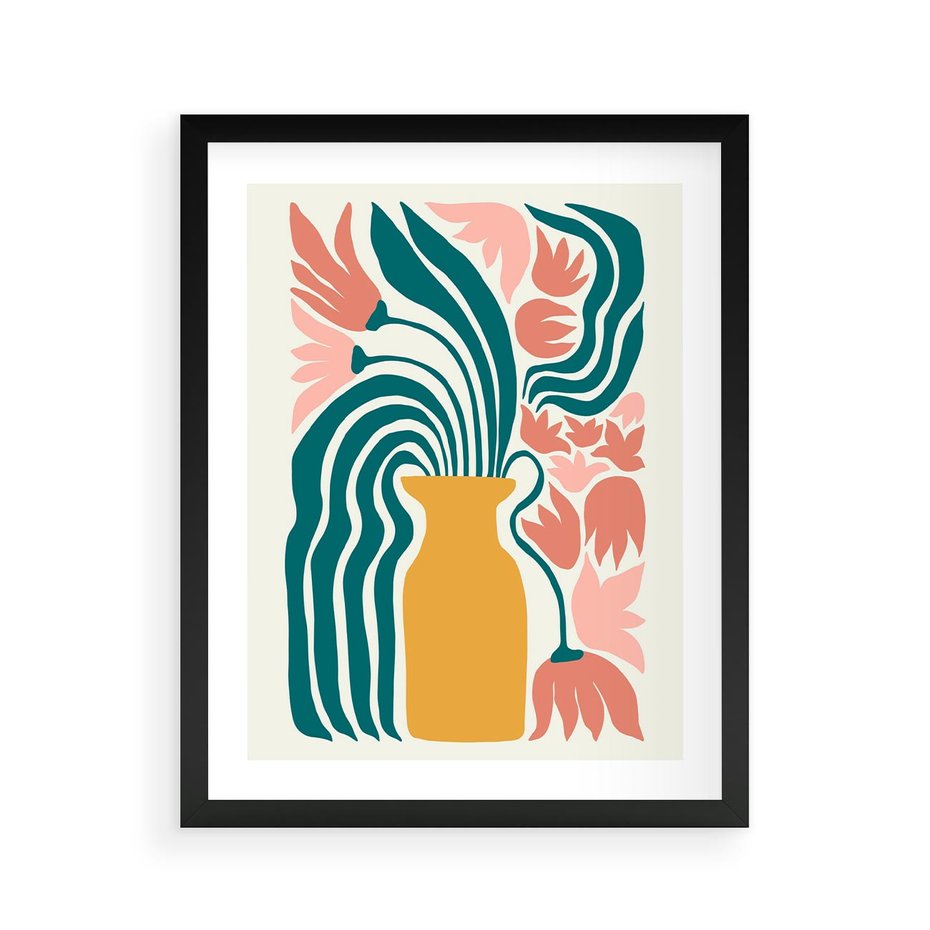 Plakat w ramie 40x50 - Kolorowe Pasmo - abstrakcyjne kwiaty w wazonie, pdastelowe kolory - rama czarna