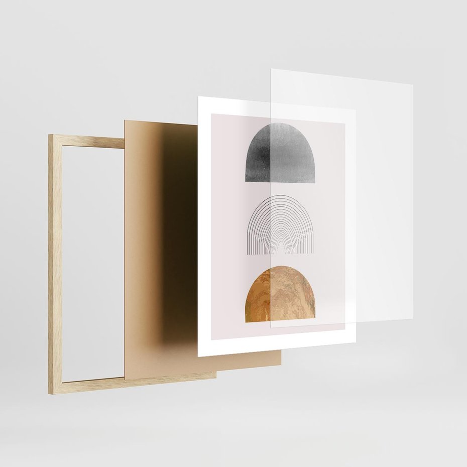 Plakat w ramie 40x50 - Piękno wGeometrycznych Kształtach i Złocie - nowoczesna geometryczna grafika, złote elementy - rama drewno