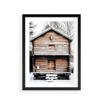Plakat w ramie 30x40 - Śnieżny Ustronny Raj - domek w górach, śnieg - rama czarna