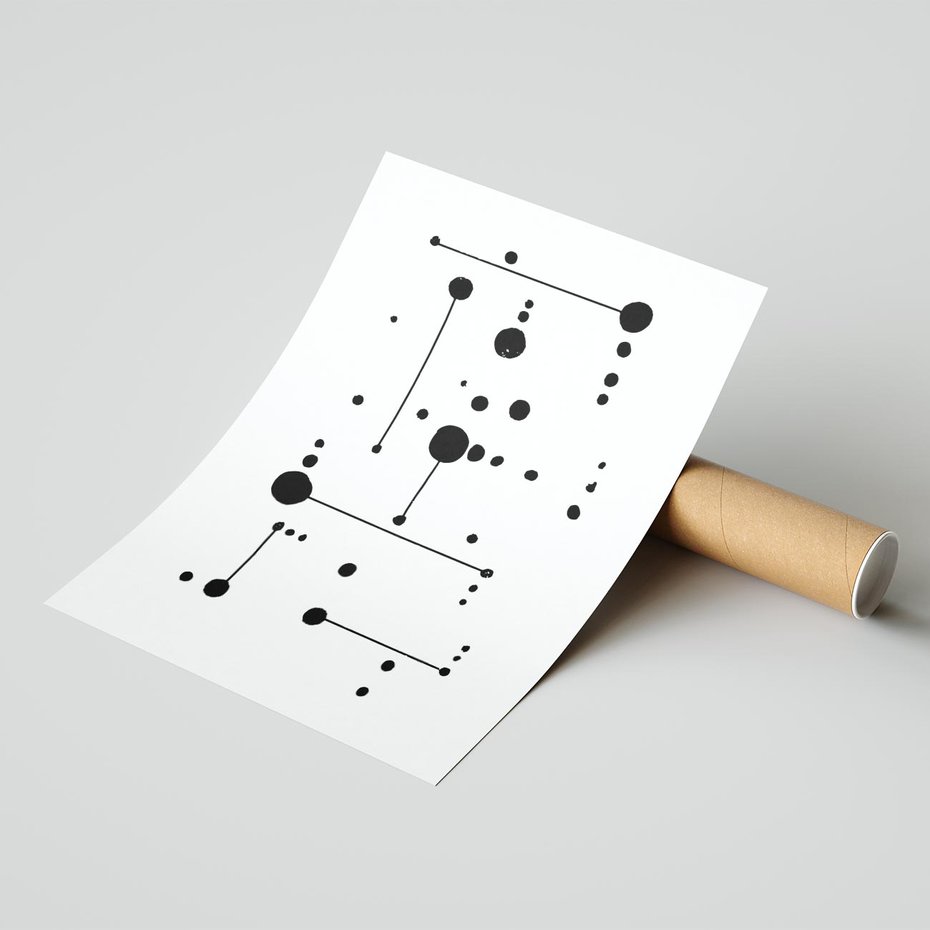 Plakat bez ramy 21x30 - Nocne Zawirowania - abstrakcyjny plakat, czarne kropki i kreski