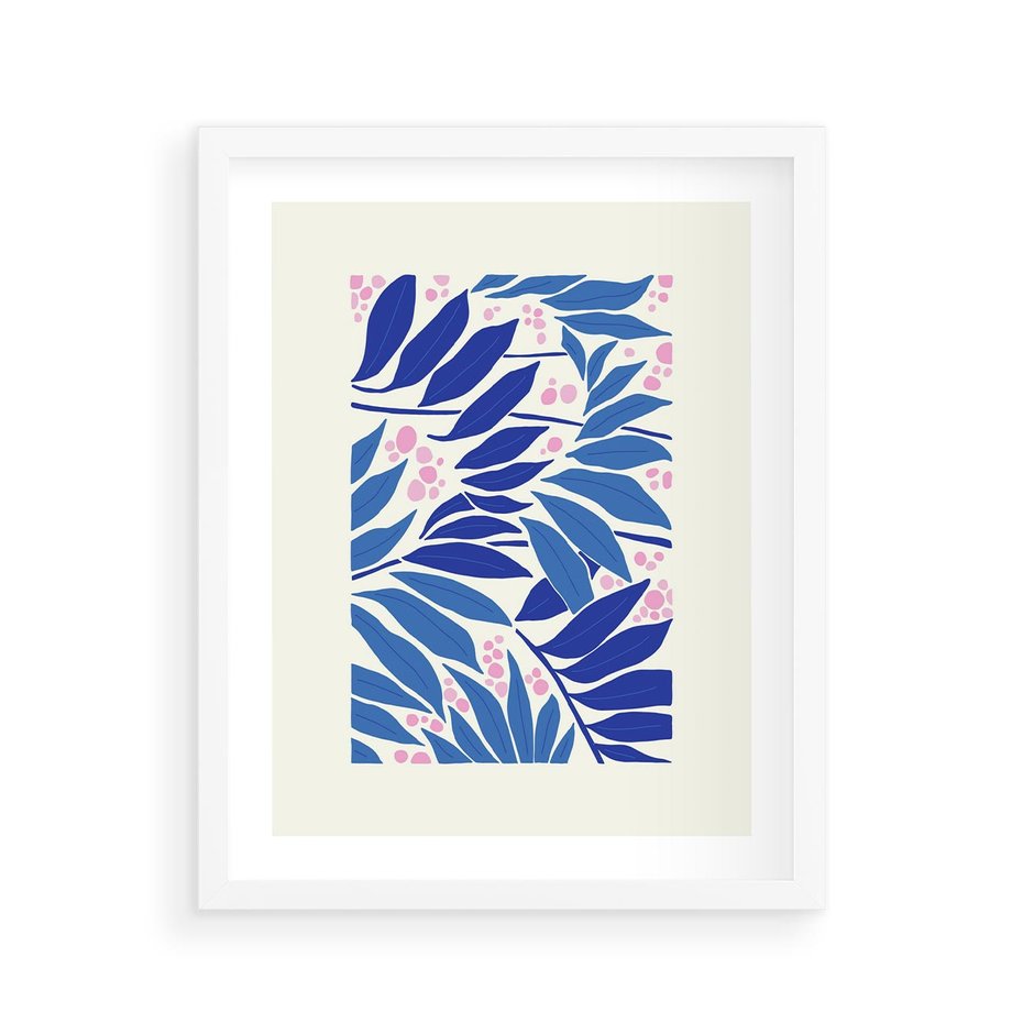 Plakat w ramie 40x50 - Kolorowy Wir - liściasta kompozycja, nowoczesny plakat - rama biała