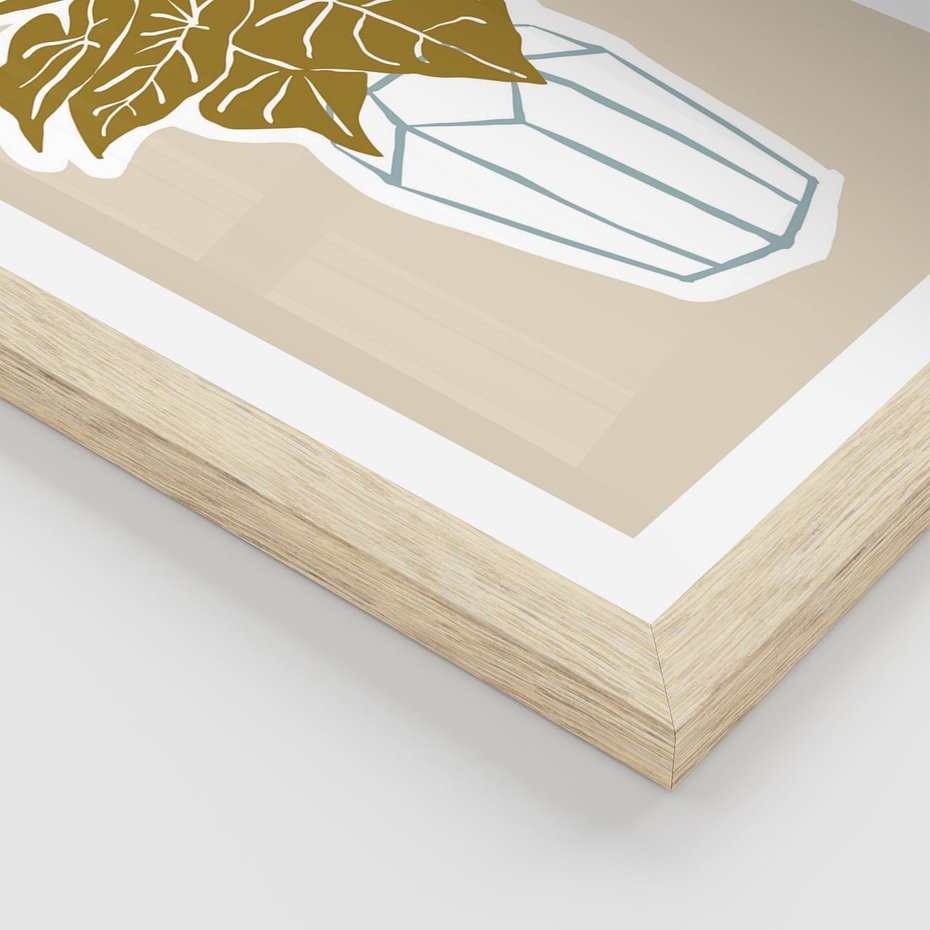 Plakat w ramie 50x70 - Bezgraniczne Marzenia - nowoczesna kompozycja, liście monstery w wazonie - rama drewno