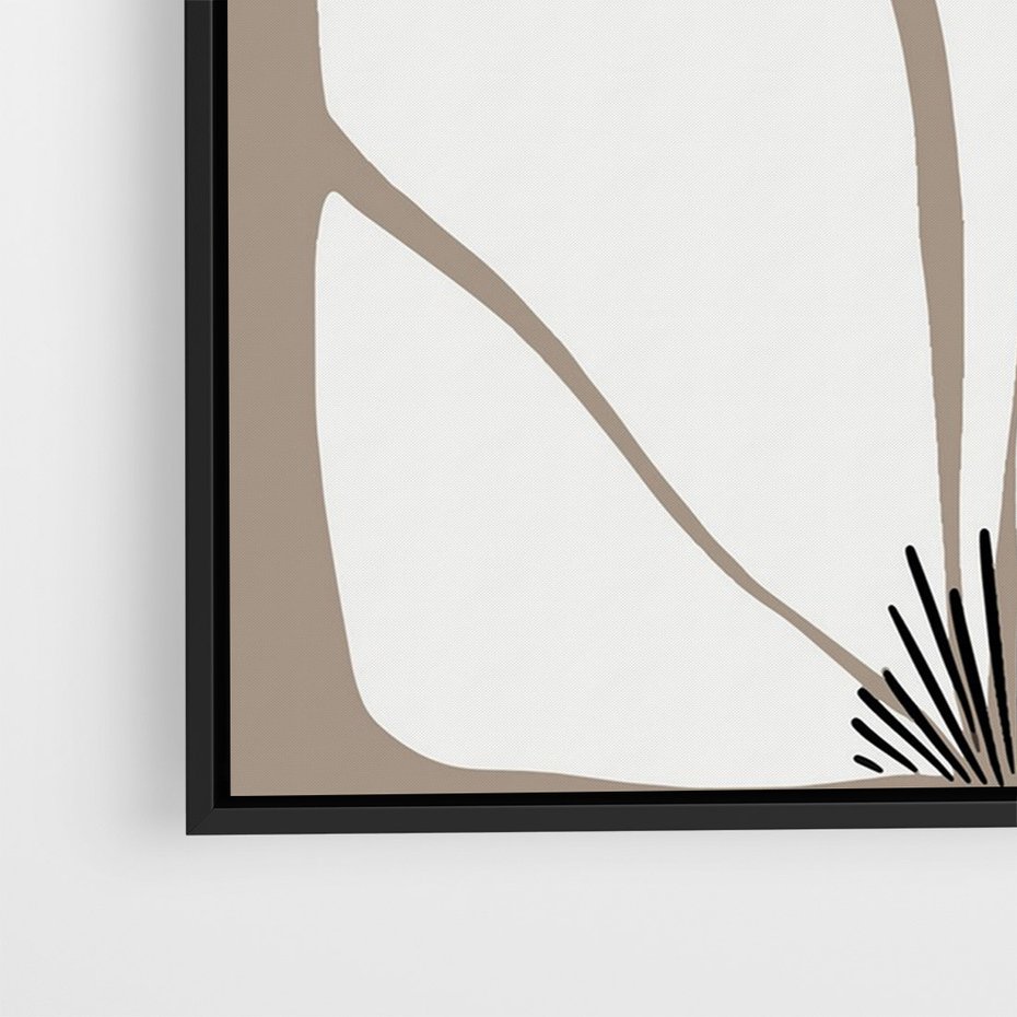 Obraz w ramie 50x70 - Ekspresyjne Kontury - abstrakcyjny kwiat, beże i brązy - rama czarna