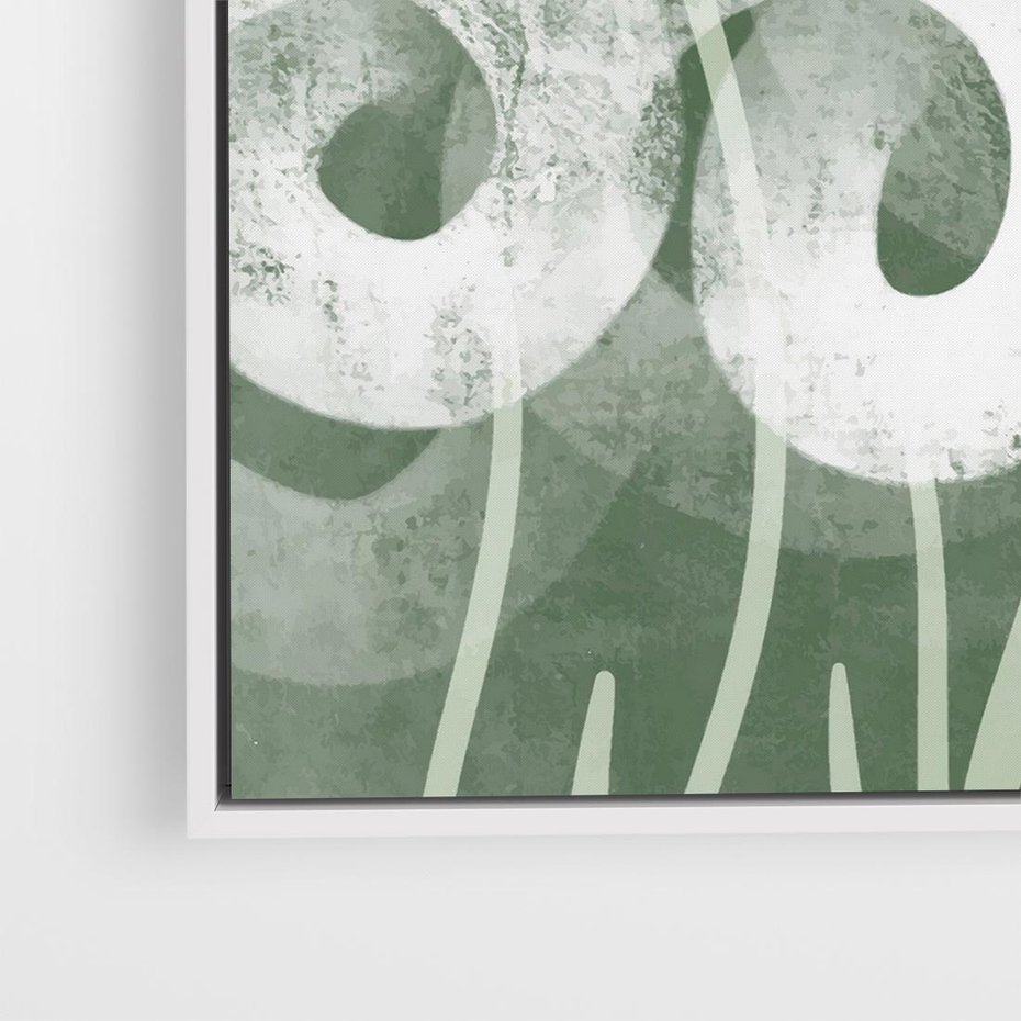Obraz w ramie 50x50 - Spokojne Plamy Natury - zielony plakat, roślinne motywy - rama biała