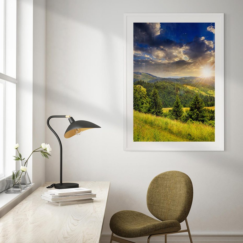 Plakat w ramie 40x50 - Pejzaż w perspektywie - pejzaż, perspektywa - rama biała