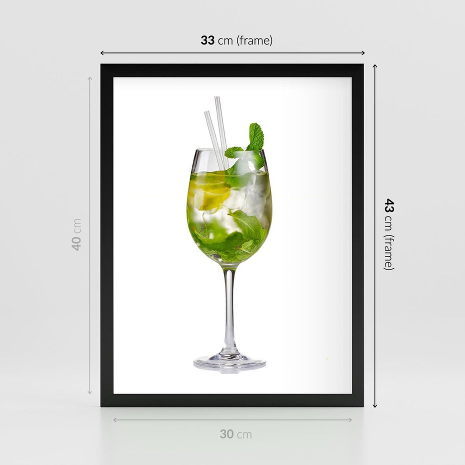 Plakat w ramie 30x40 - Limonkowy drink w letnim stylu - drink, limonka - rama czarna