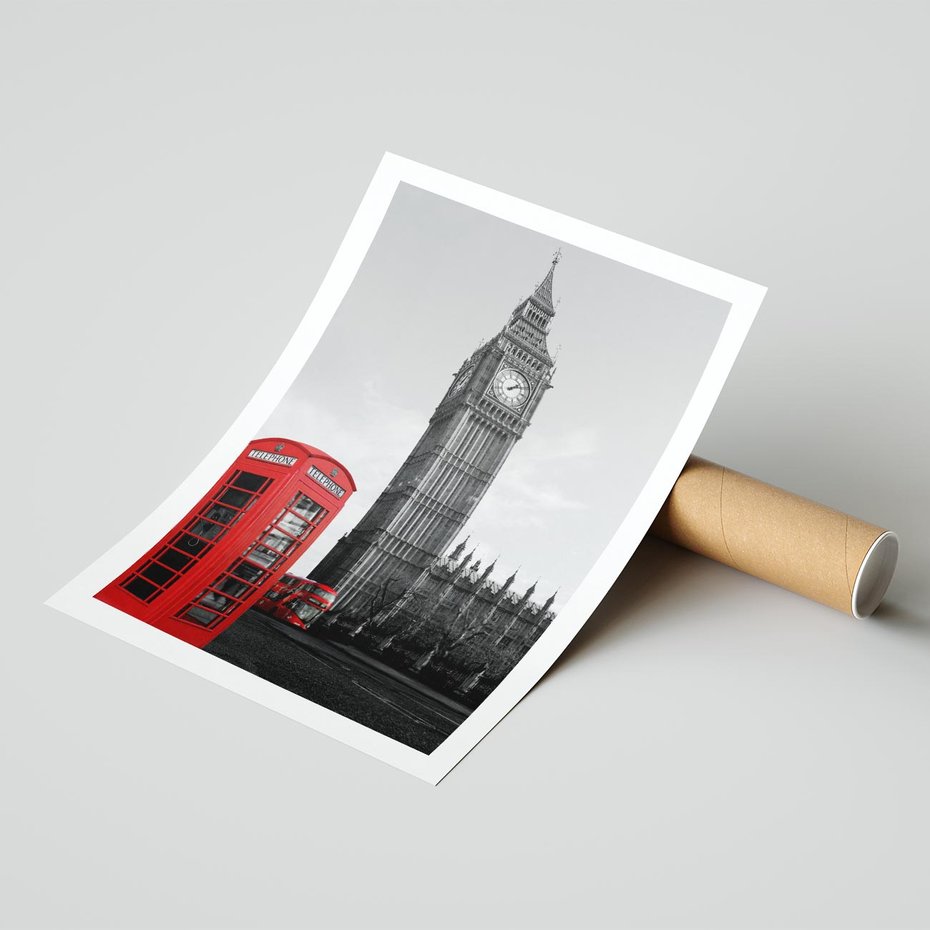 Plakat bez ramy 30x40 - Budka telefoniczna przed Big Benem - budka, Londyn