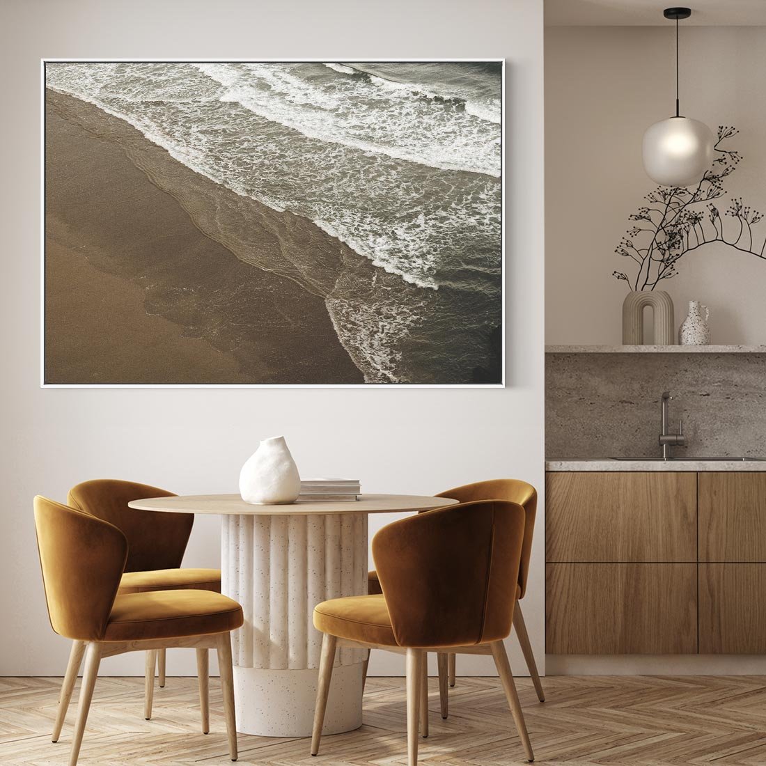 Obraz w ramie 70x50 - Spokój nad plażą - plaża, morze - rama biała