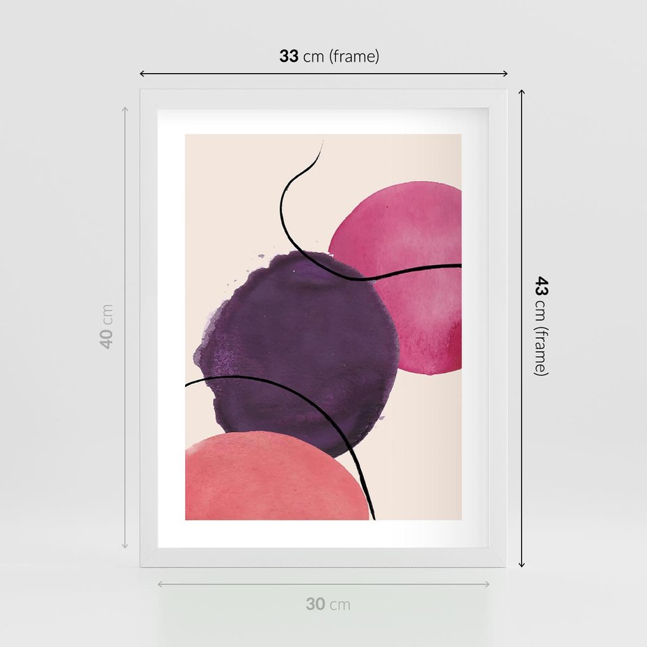 Plakat w ramie 30x40 - Migotliwe Widzenia - abstrakcyjne akwarelowe plamy, nieregularne linie - rama biała