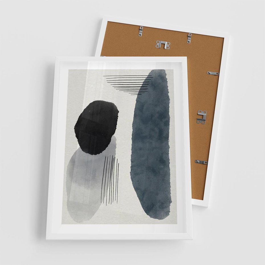 Plakat w ramie 50x70 - Abstrakcyjna Gra Szarości - abstrakcyjna grafika, akwarela - rama biała