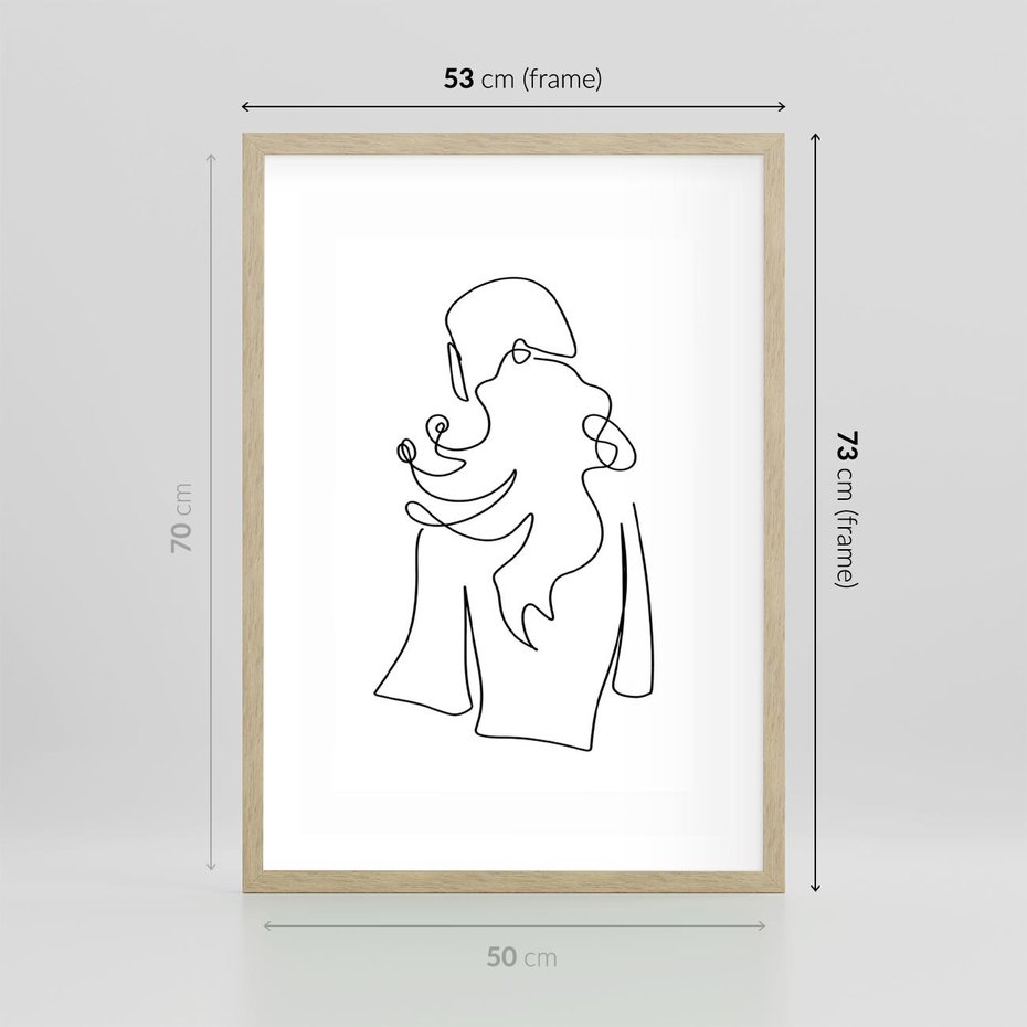 Plakat w ramie 50x70 - Zaklęte Linie - szkic kobiety, jedną linia - rama drewno