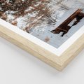 Plakat w ramie 30x40 - Ławka Pod Śniegiem - zimowy pejzaż, ławka pod śniegiem - rama drewno