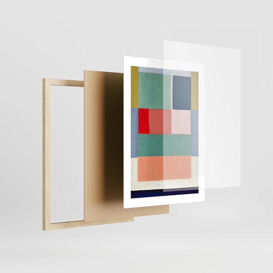 Plakat w ramie 30x40 - Bezgraniczne Nastroje Harmonii - abstrakcyjne geometryczne kształty, olejny obraz - rama drewno