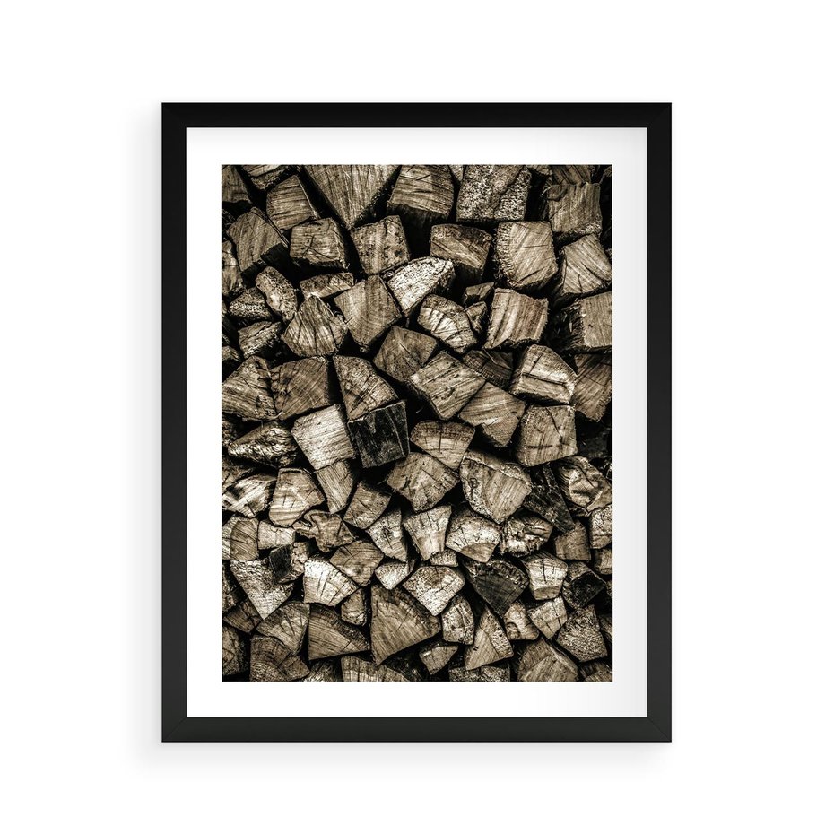 Plakat w ramie 40x50 - Piękno Drewna - belki drewna, drewno - rama czarna