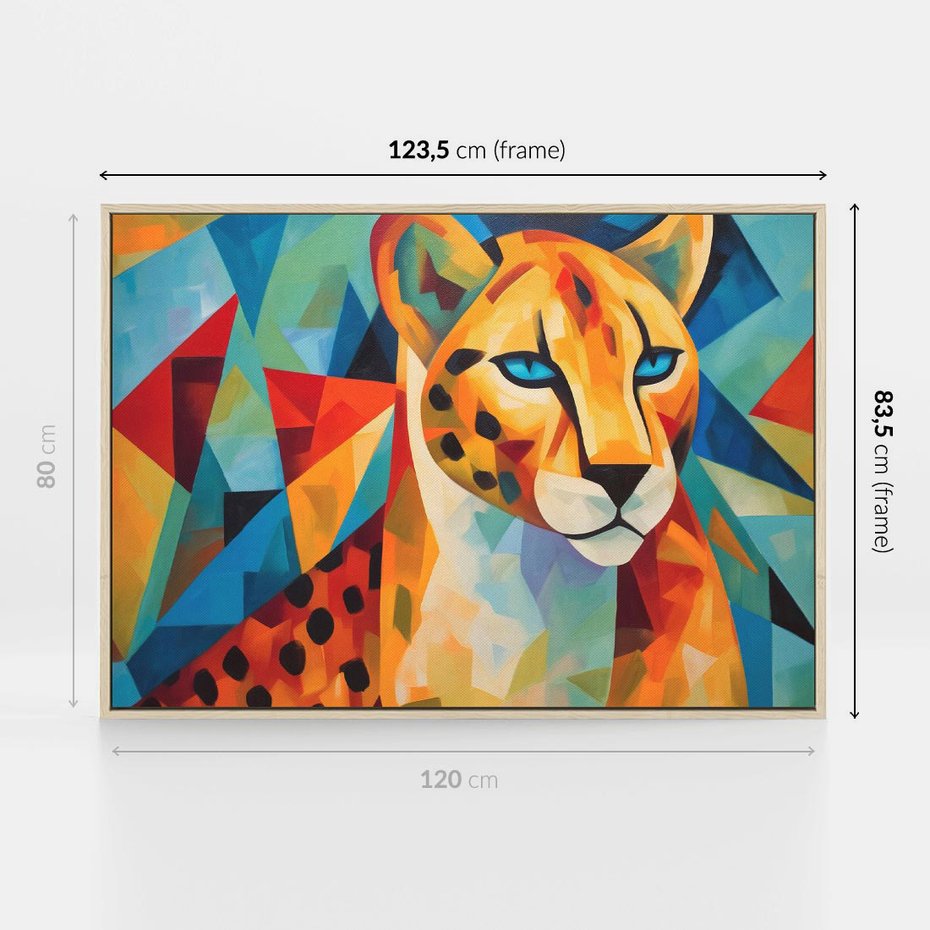 Obraz w ramie 120x80 - Dzikie Piękno - abstrakcyjny portret geparda, intensywne kolory - rama drewno