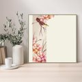 Obraz w ramie 80x80 - Rozkwitające Marzenia - japońska sztuka, ptak - rama drewno