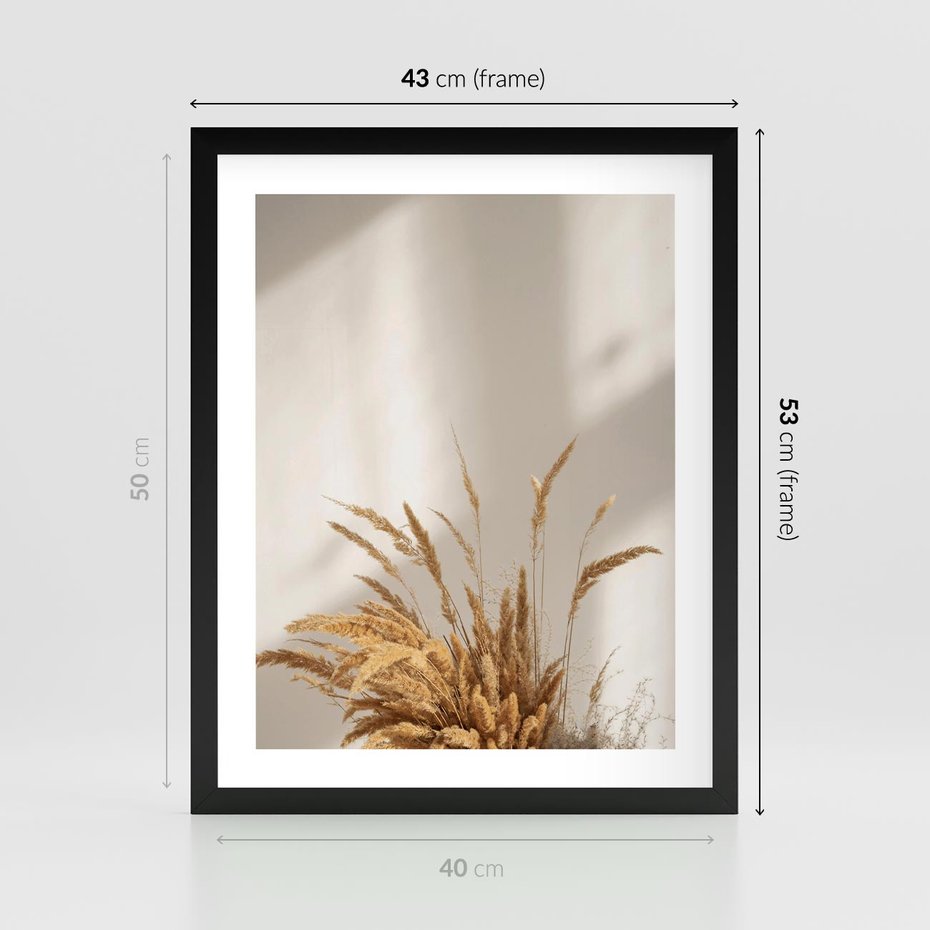 Plakat w ramie 40x50 - mpresyjne układy traw - boho, trawy - rama czarna