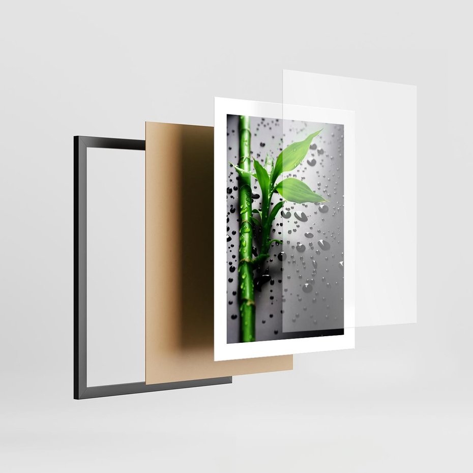 Plakat w ramie 30x40 - Bambusowa Harmonia - bambus, liście - rama czarna