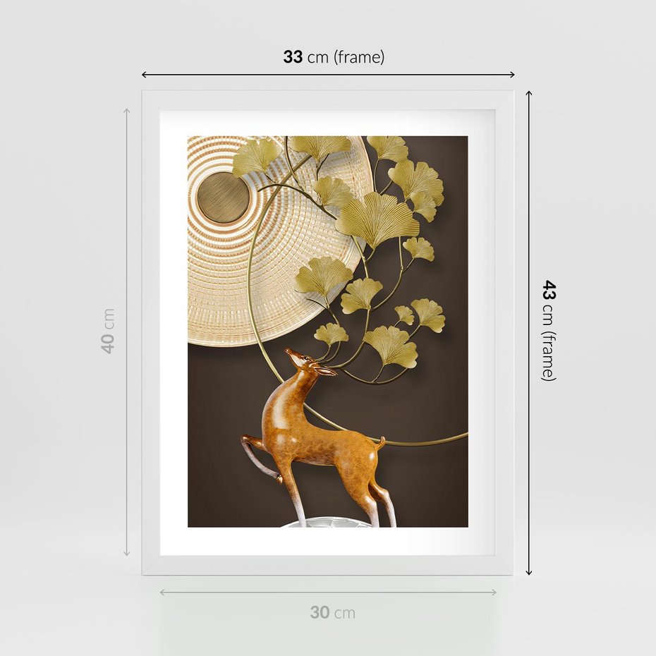 Plakat w ramie 30x40 - Elegancja i Tradycja - złote, liście - rama biała