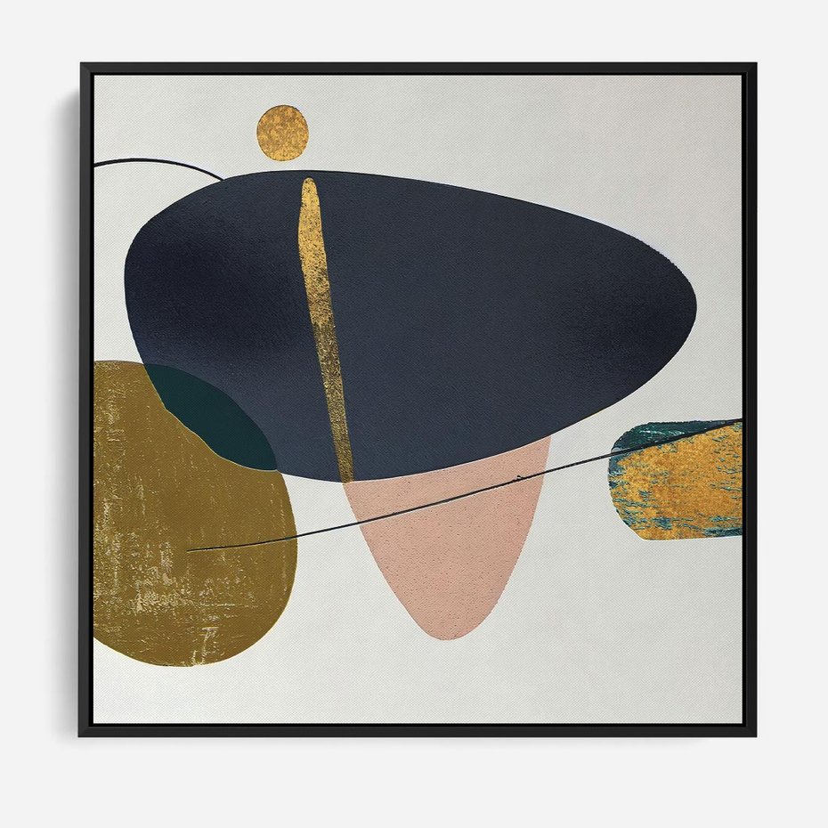 Obraz w ramie 50x50 - Złoto Granatu - abstrakcyjne plamy koloru, złoto - rama czarna