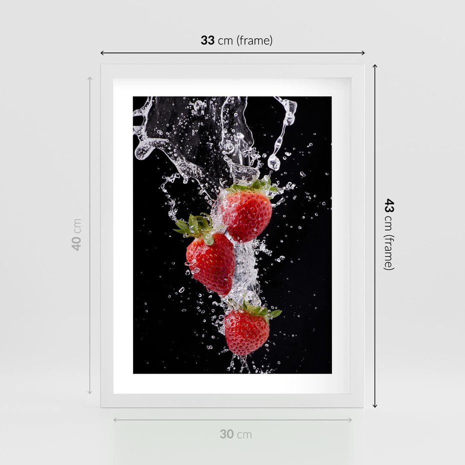 Plakat w ramie 30x40 - Słodki urok truskawek - truskawki, owoce - rama biała