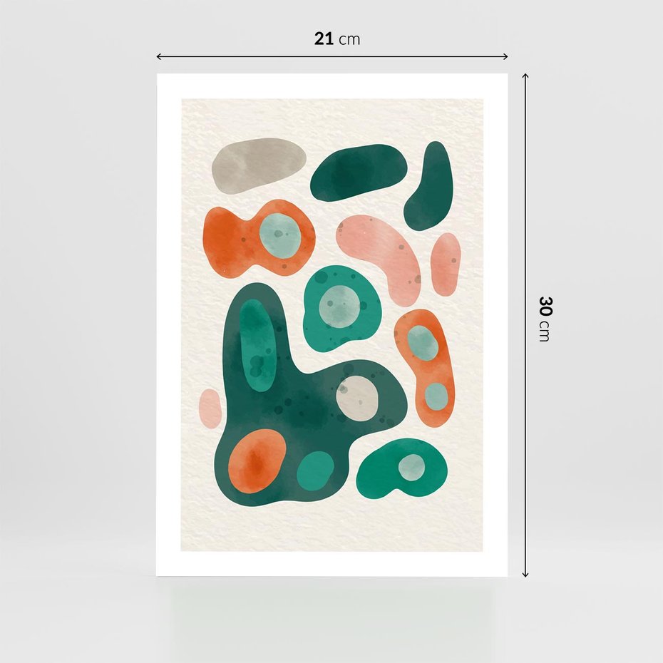 Plakat bez ramy 21x30 - Kolorowe Przenikanie - przypadkowe abstrakcyjne plamy, pomarańczowy i zielony