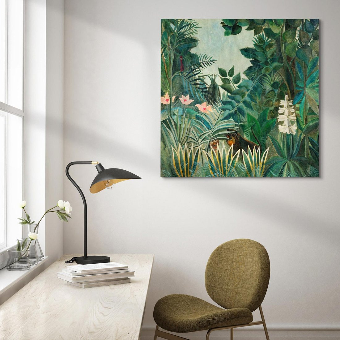 Obraz na płótnie 40x40 - "The Equatorial Jungle " (1909) Henri Rousseau - Reprodukcja - reprodukcja, obraz na płótnie