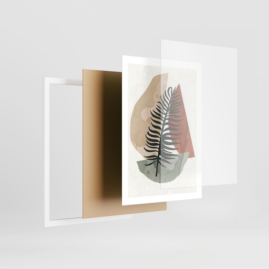 Plakat w ramie 50x70 - Czarna Palma w Brązowej Abstrakcji - grafika, akwarela - rama biała