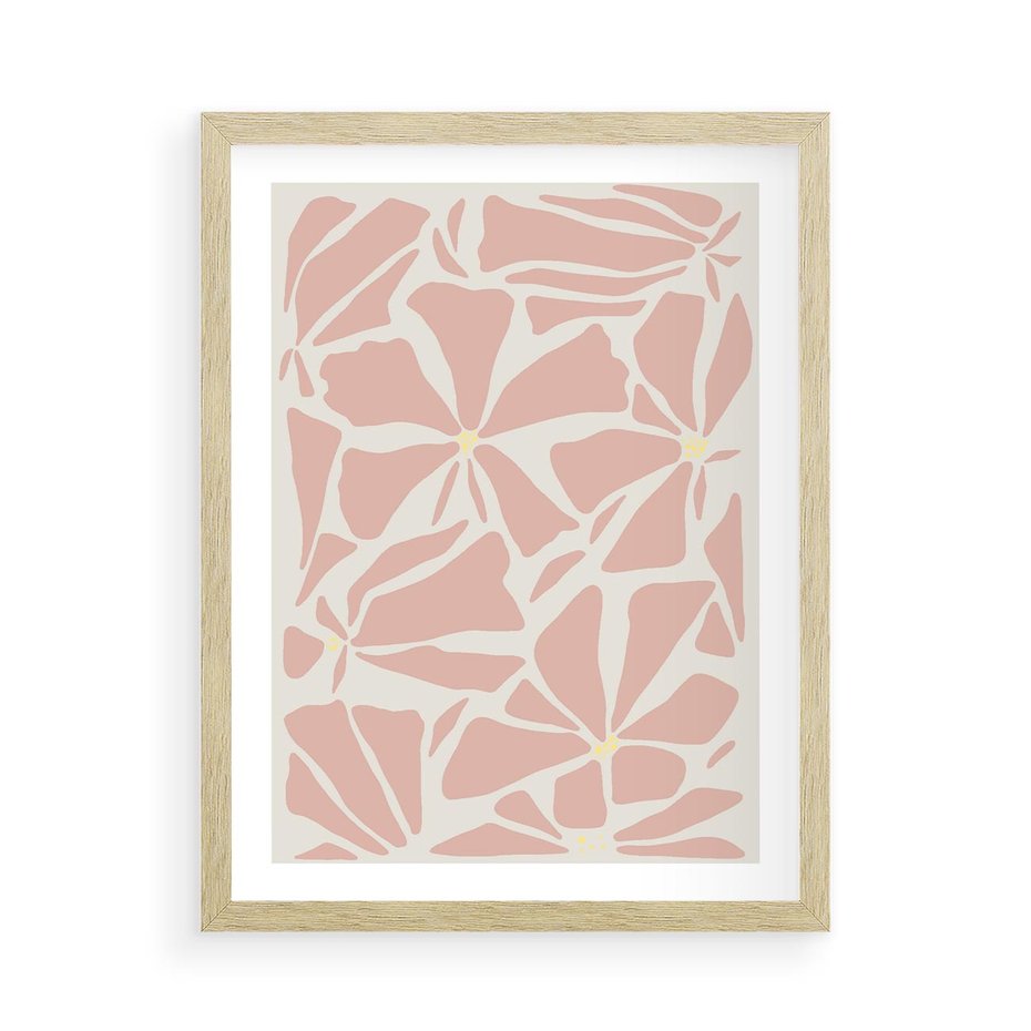 Plakat w ramie 50x70 - Akwarelowe Promienie - abstrakcyjne boho kwiaty, kompozycja - rama drewno