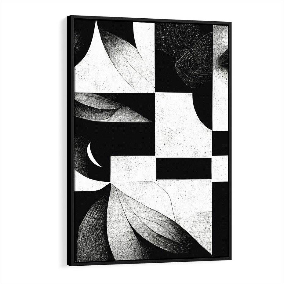 Obraz w ramie 70x100 - Harmonia świateł i cieni - abstrakcja czarno biała, geometria - rama czarna