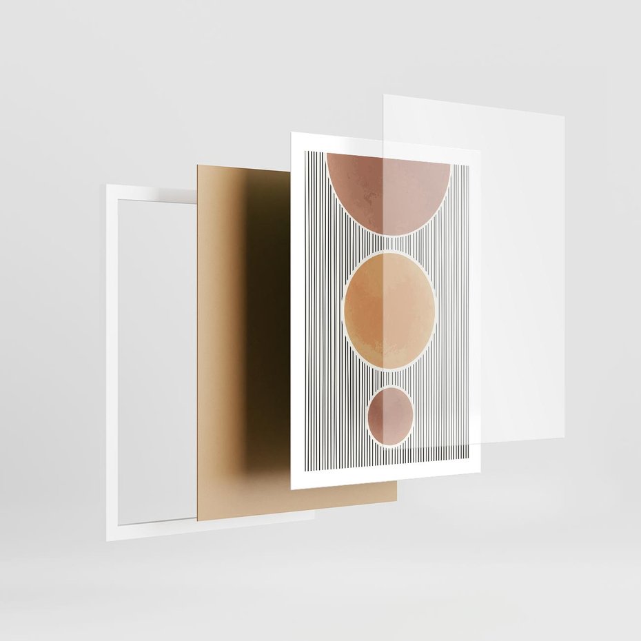 Plakat w ramie 50x70 - Taniec Linii - abstrakcyjna nowoczesna sztuka, koła okręgi - rama biała