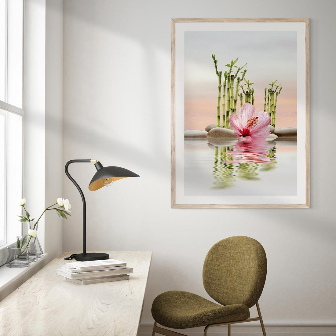 Plakat w ramie 30x40 - Harmonia i relaks - spa, bambus - rama drewno