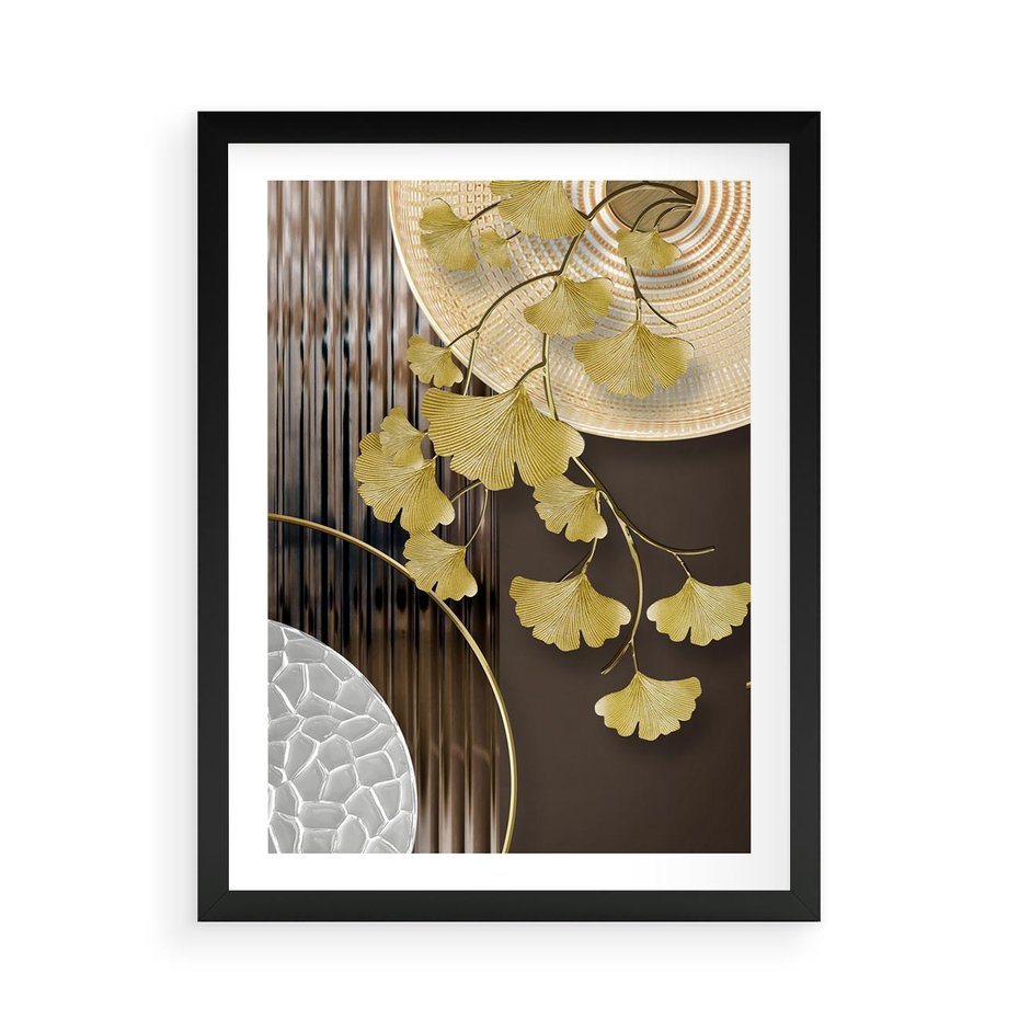Plakat w ramie 50x70 - Magia Jesieni - złote, liście - rama czarna