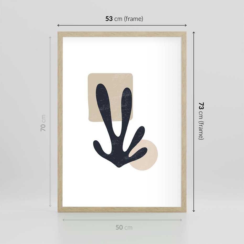 Plakat w ramie 50x70 - Granatowa Odsłona - minimalistyczna nowczesna grafika, styl matisse - rama drewno