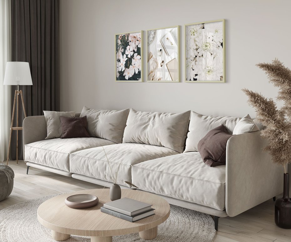 Zestaw obrazy w ramie 50x70 galeria - Kwiaty, perfumy, salon, sypialnia - rama drewno