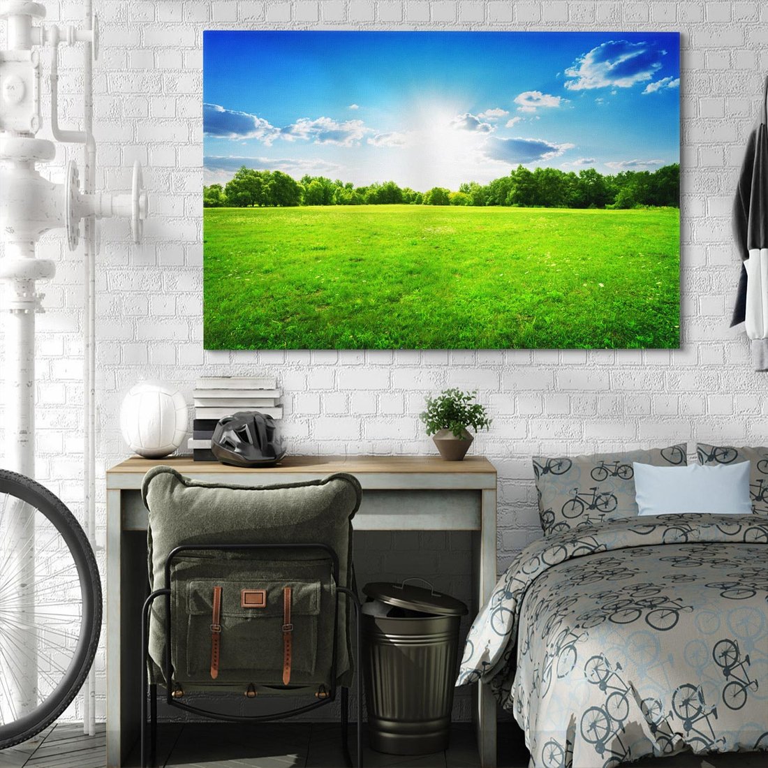 Obraz na płótnie 120x80 - Idylla na łące drzew - łąka, drzewa