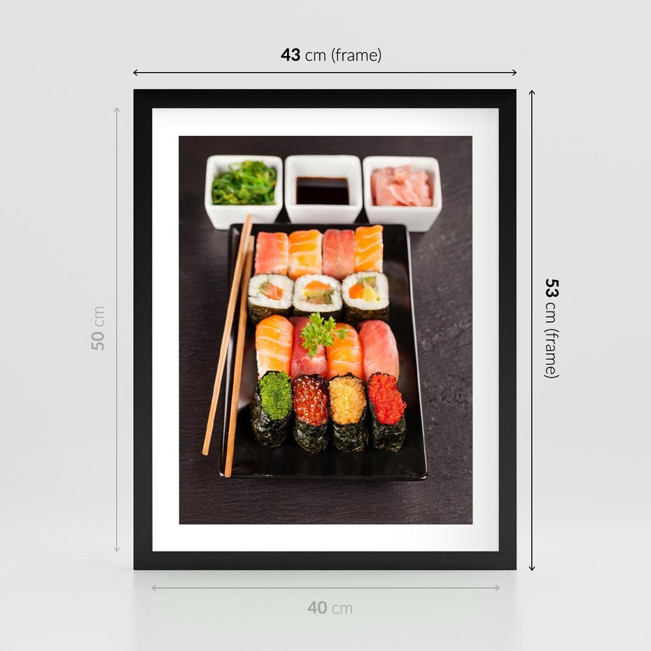 Plakat w ramie 40x50 - Kulinarne podróże do Japonii - sushi, japonia - rama czarna