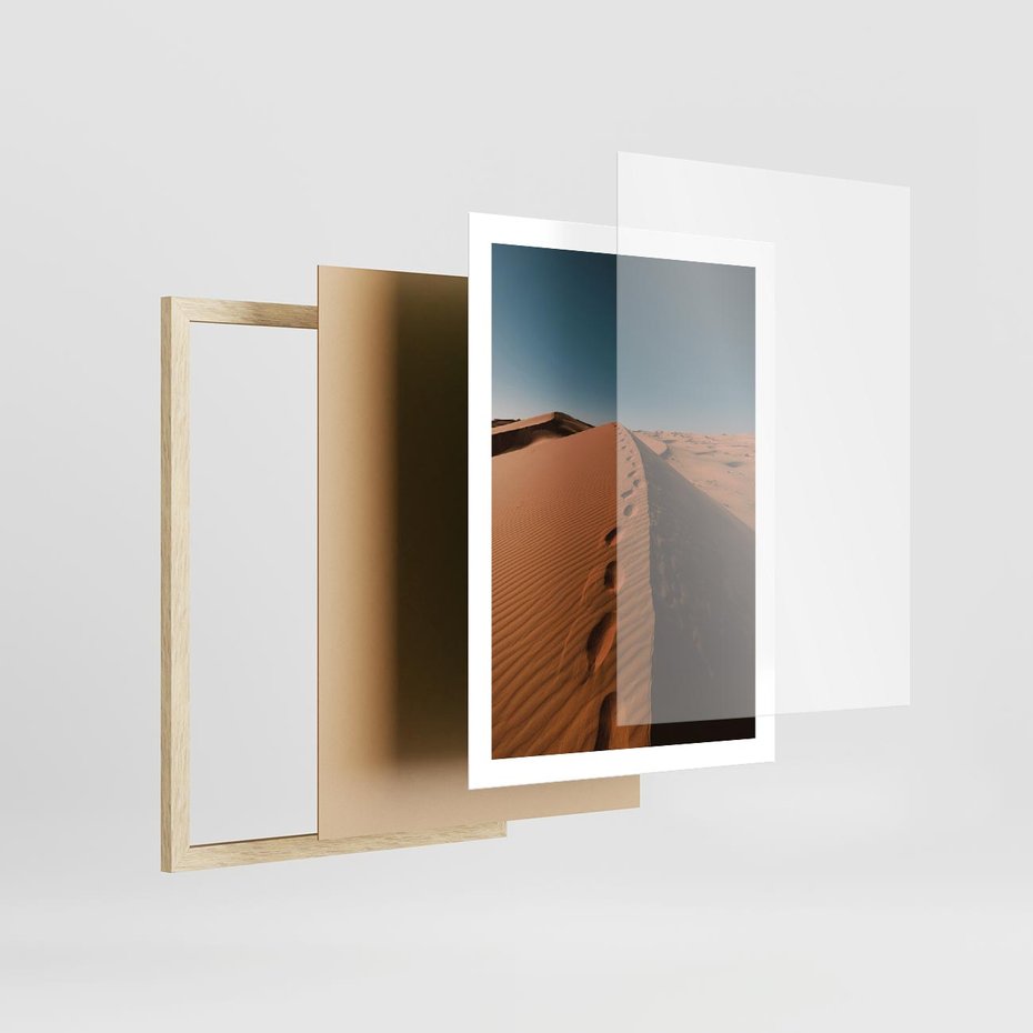Plakat w ramie 50x70 - Piasek pustyni w ogniu - pustynia, piasek - rama drewno