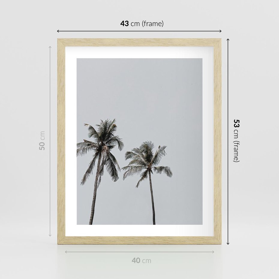 Plakat w ramie 40x50 - Tropikalny Raj: Palmy i Niebo - palmy, niebo - rama drewno