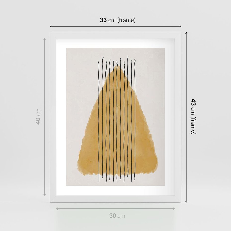 Plakat w ramie 30x40 - Migocące Impulsy - abstrakcyjna akwarelowa plama, nieregularne kreski - rama biała