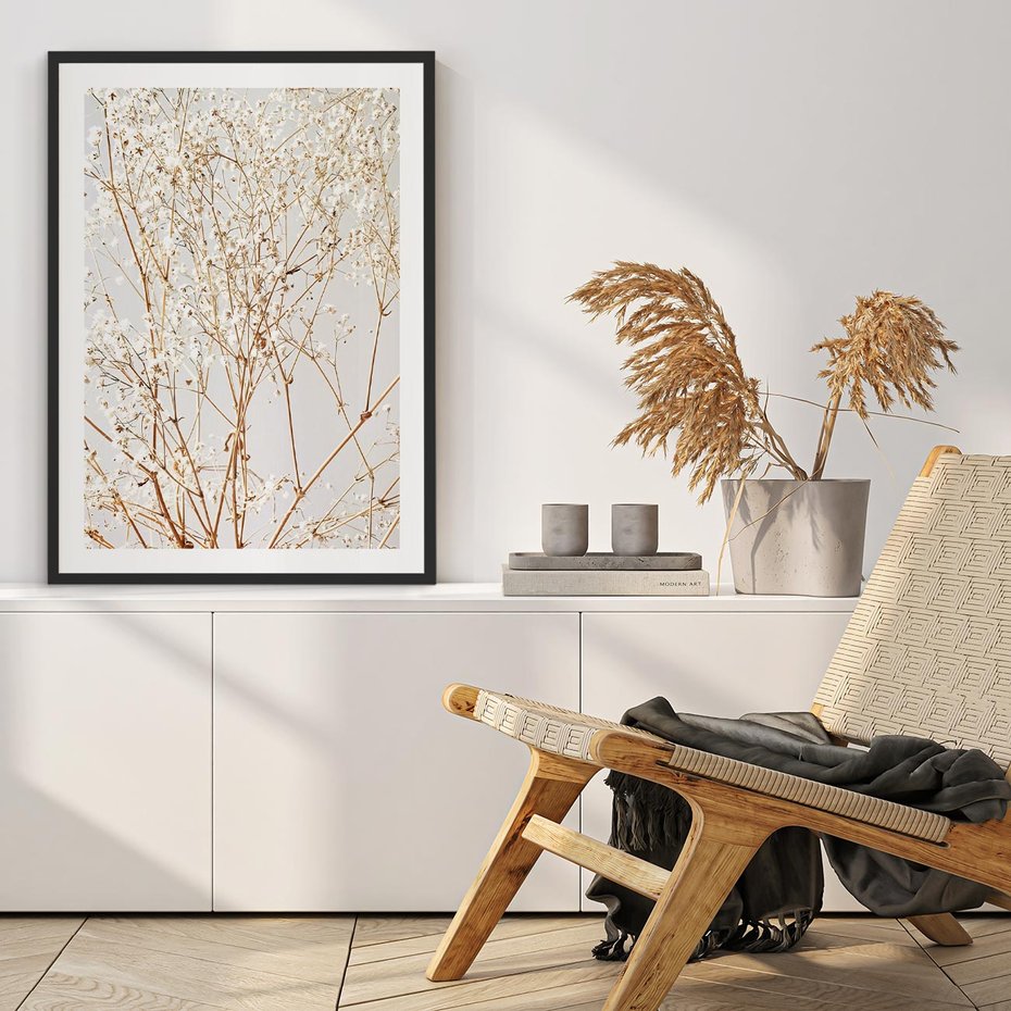 Plakat bez ramy 40x50 - Minimalistyczna Delikatność - białe kwiaty, gipsówka