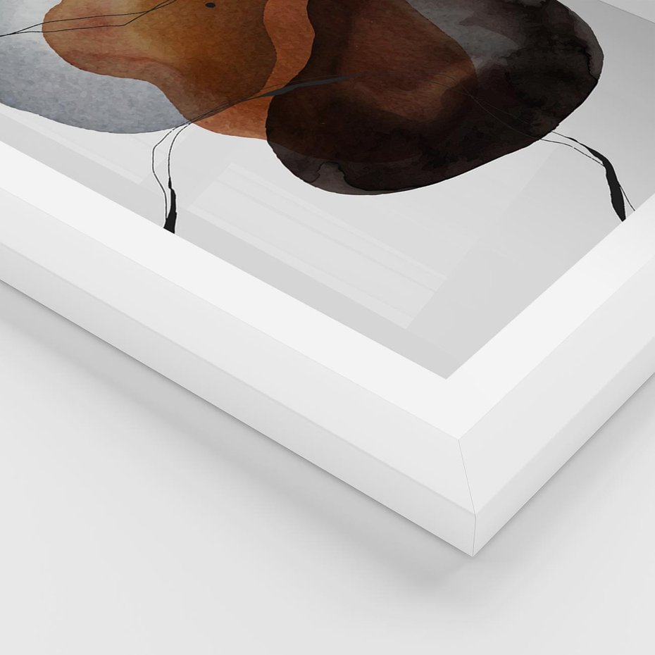 Plakat w ramie 40x50 - Kolorowe Wizje - abstrakcyjne plamy akwarelowe, czarny szkic - rama biała