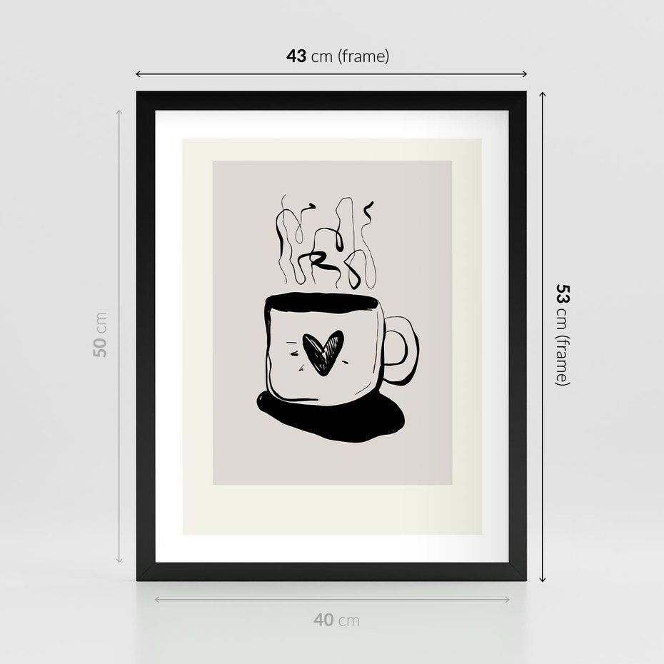 Plakat w ramie 40x50 - Grafika Kubka w Czerni i Bieli - kubek, grafika - rama czarna