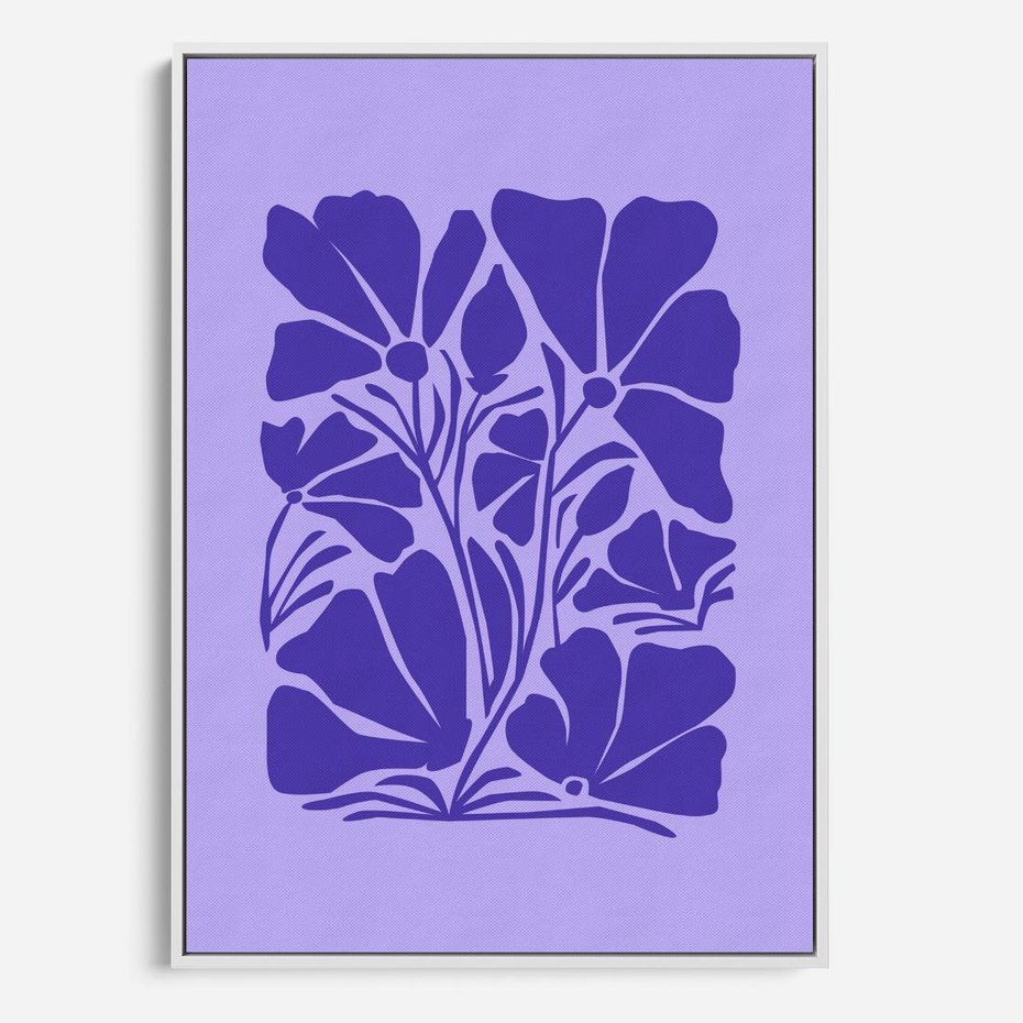 Obraz w ramie 50x70 - Migocące Boho Wibracje - kwiaty, energetyczne fioletowe tło - rama biała