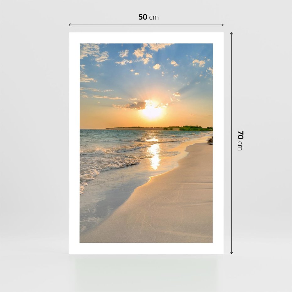 Plakat bez ramy 50x70 - Zachód słońca na plaży - plaża, zachód