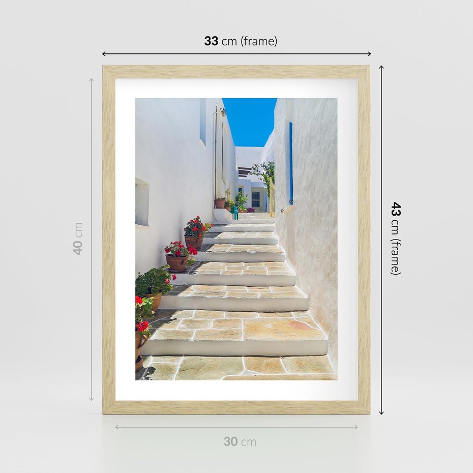 Plakat w ramie 30x40 - Urok Greckiej Uliczki - grecka, uliczka - rama drewno
