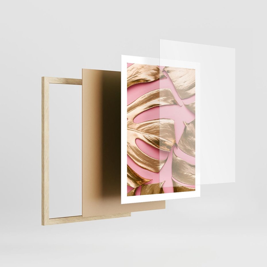 Plakat w ramie 50x70 - Przyjemność w Naturze - złote, liście - rama drewno