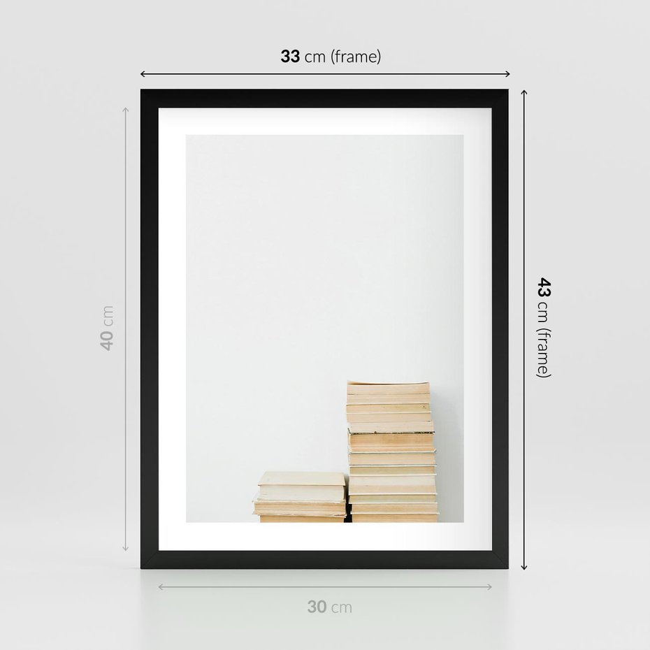 Plakat w ramie 30x40 - Stos Zakurzonych Opowieści - stos książek, ksiązki na stosie - rama czarna
