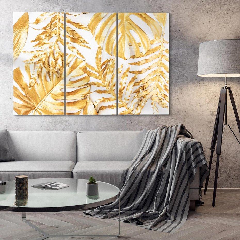 Obraz na płótnie 120x80 - Monstera Złote Liście - monstera, złote