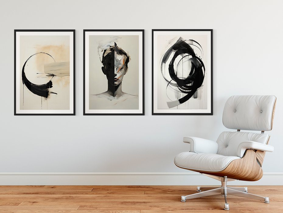 Zestaw obrazy w ramie 50x70 galeria - loft, abstrakcja, industrialny - rama czarna